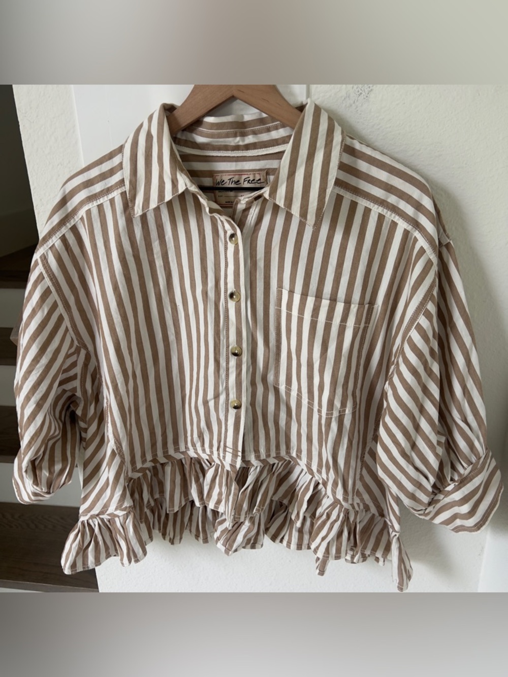 Free People We The Free Bailey Stripe Shirt - Neutral Combo - Medium - NWOT - Picture 4 of 7